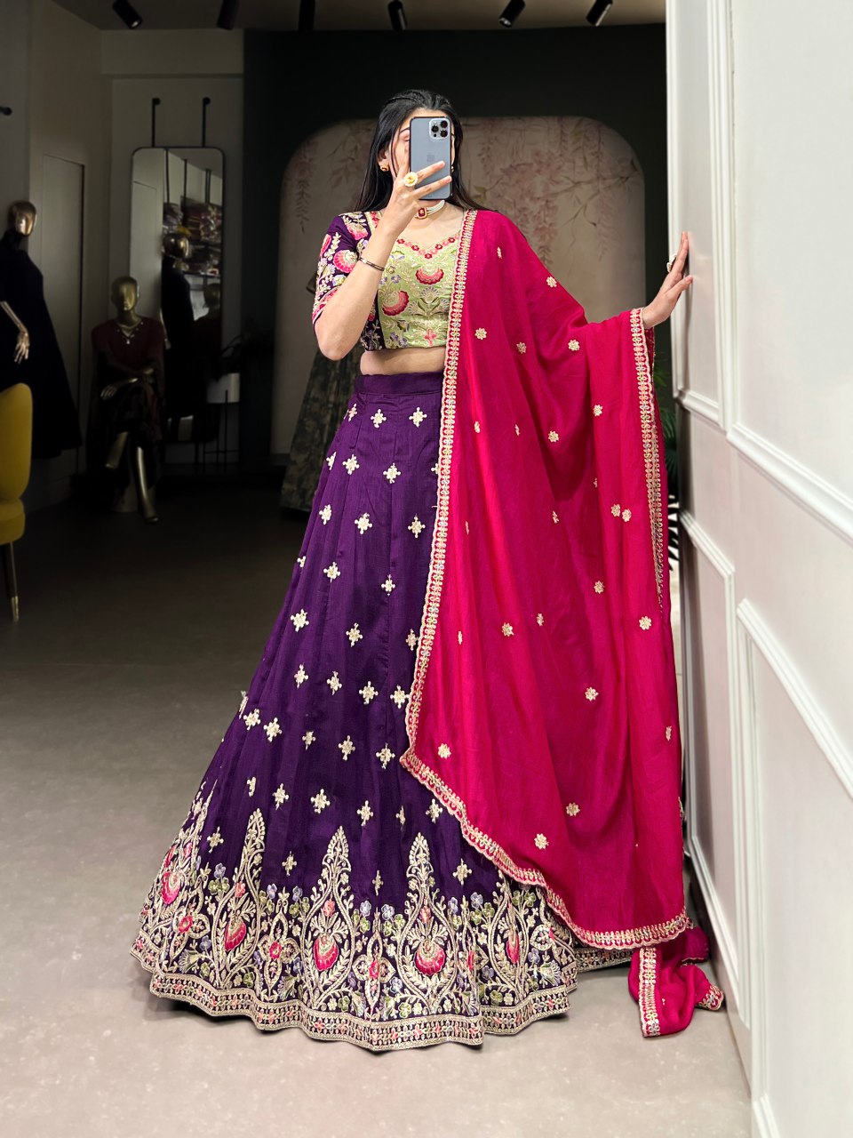 Arundhati Vichitra Silk Embroidered Purple Lehenga Set
