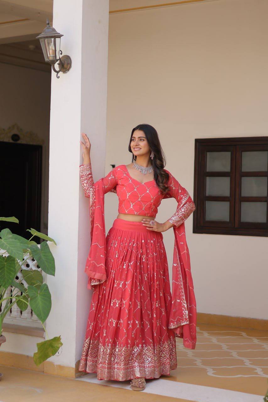 Georgette embroidered Kimaya designer lehenga choli