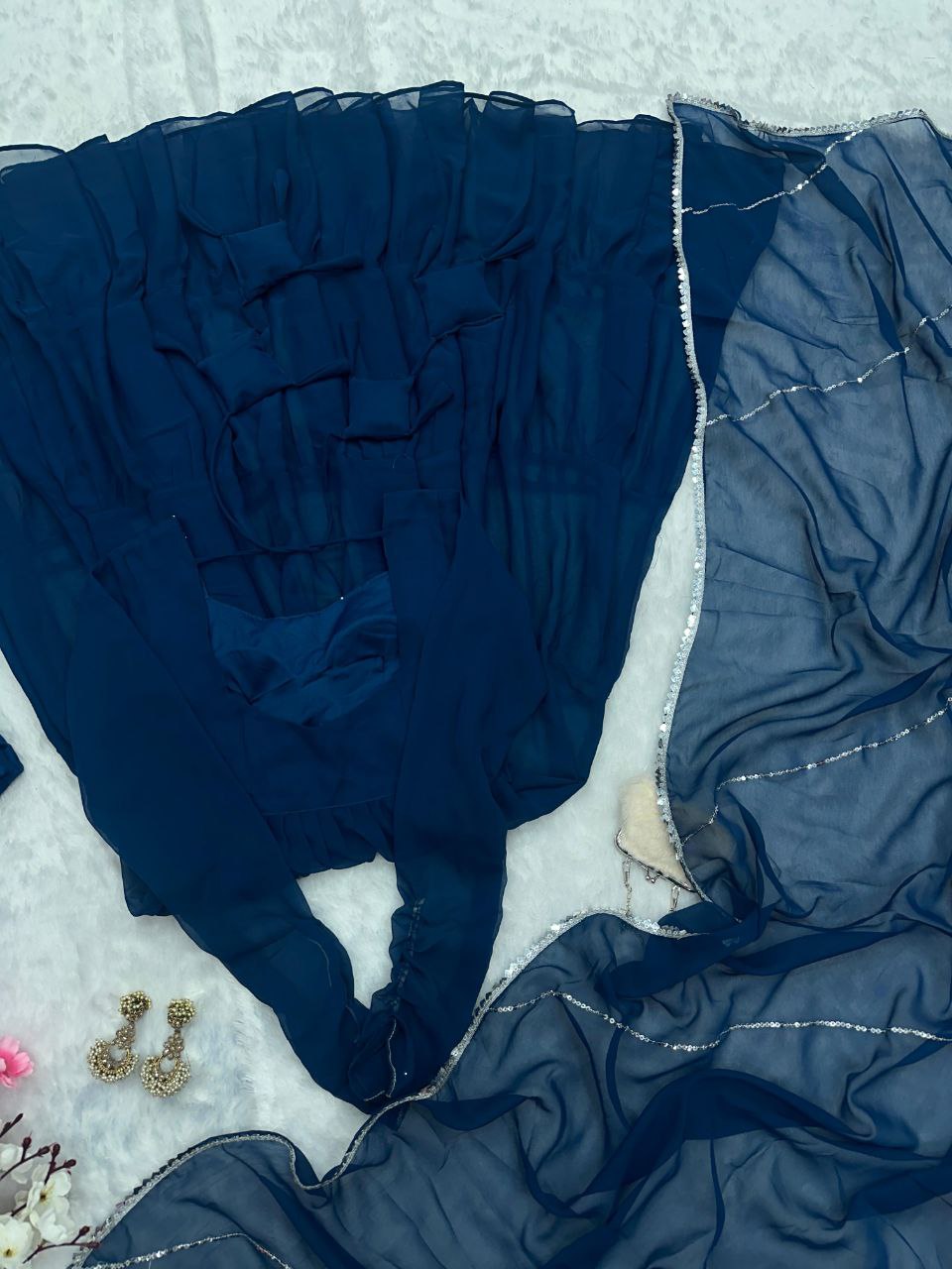 Mihika Blue Georgette Flared Anarkali Suit Set