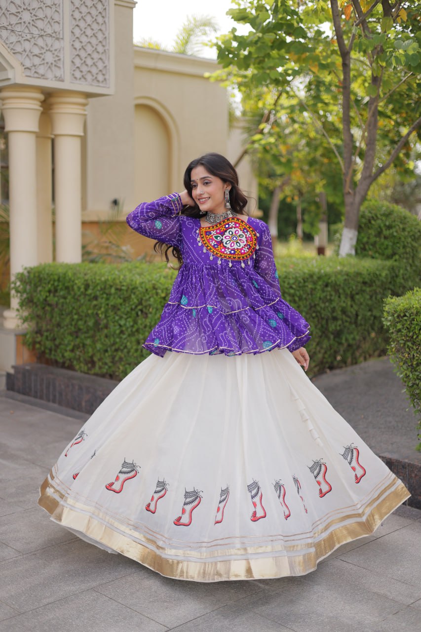 Harshita Purple Kora Cotton Gota-Lace Bandhani Lehenga