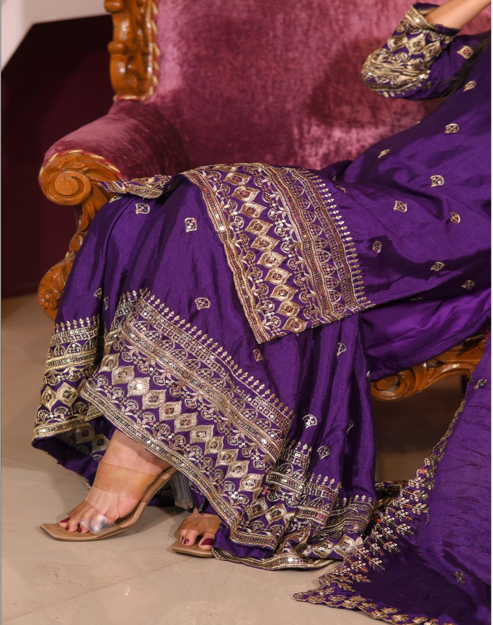 Svara Purple Chinon Embroidered Kurti Sharara Set