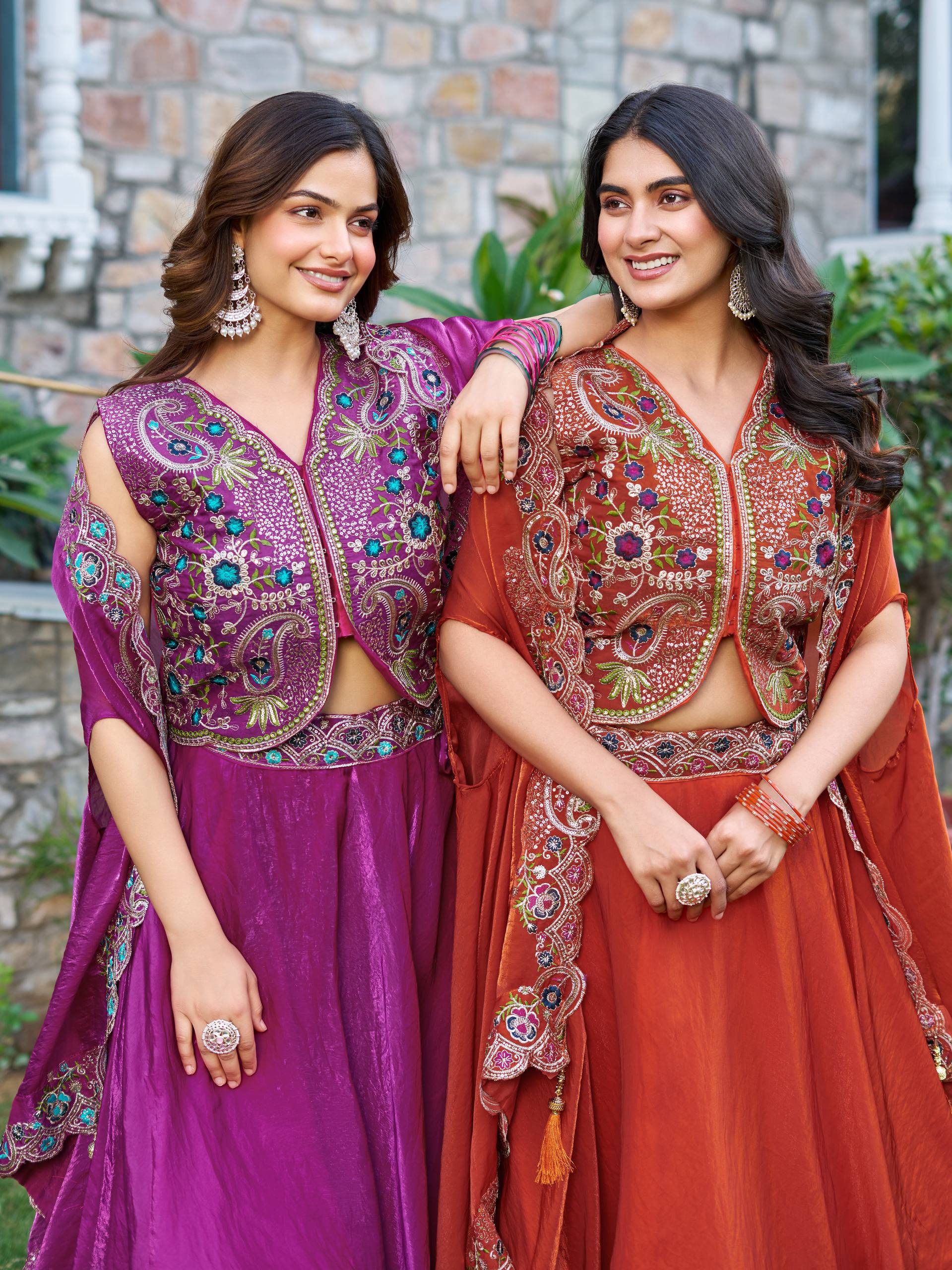 Orange festive wear Fendy silk lehenga choli with embroidery