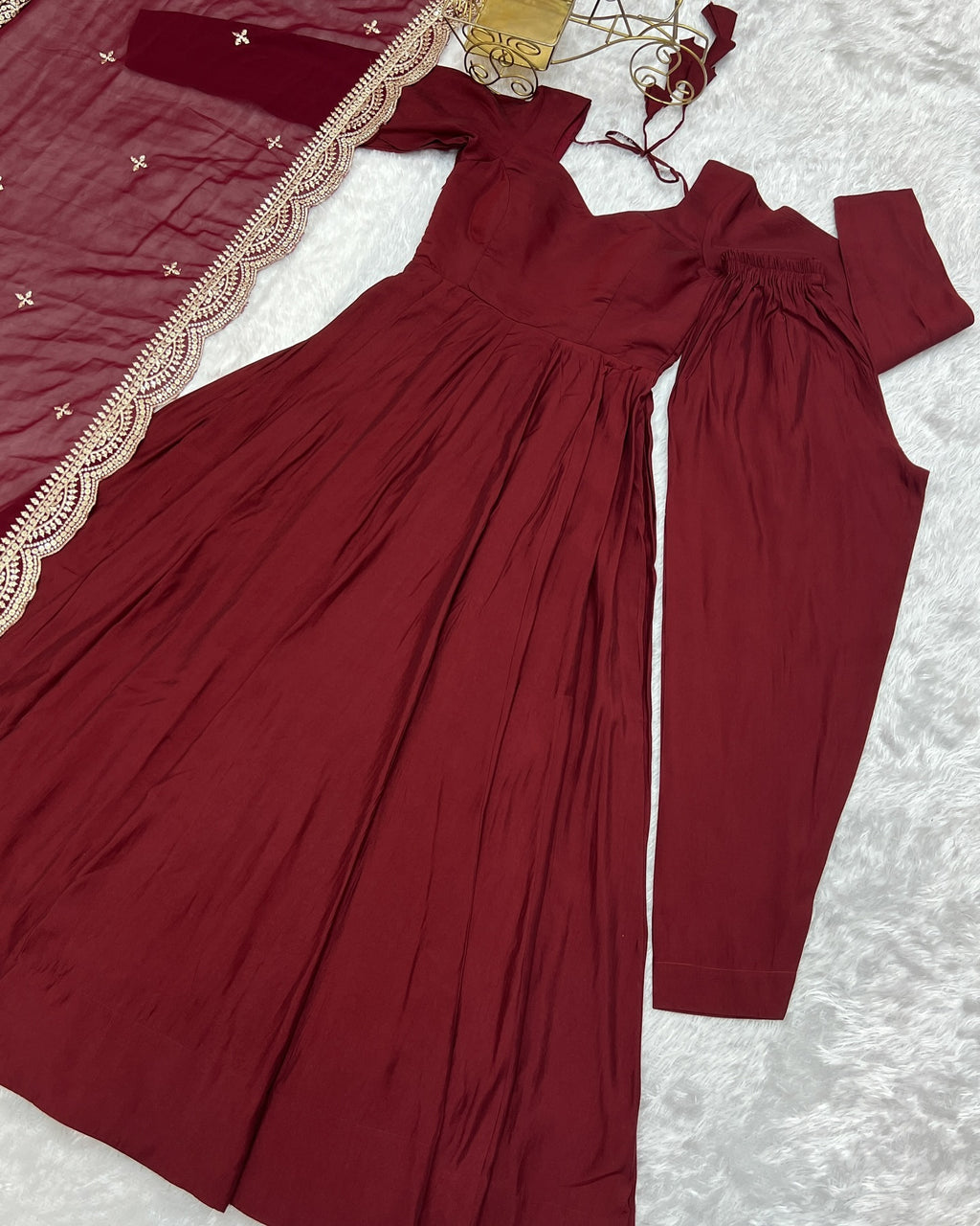 Prema brown Chanderi silk Anarkali suit set