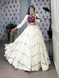 Off White Pure Rayon Mirror Gamthi Sequins Work Lehenga Choli