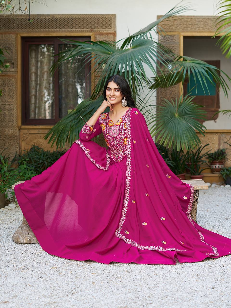 Pink Star Georgette Heavy Sequins Thread Work Gown with Dupatta