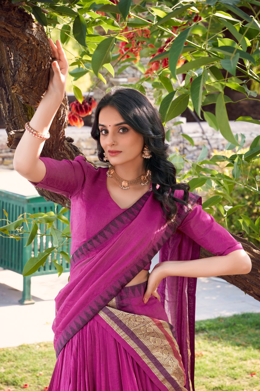 Pink Pure Chanderi Lehenga Choli with Zari Weaving Work & Dupatta