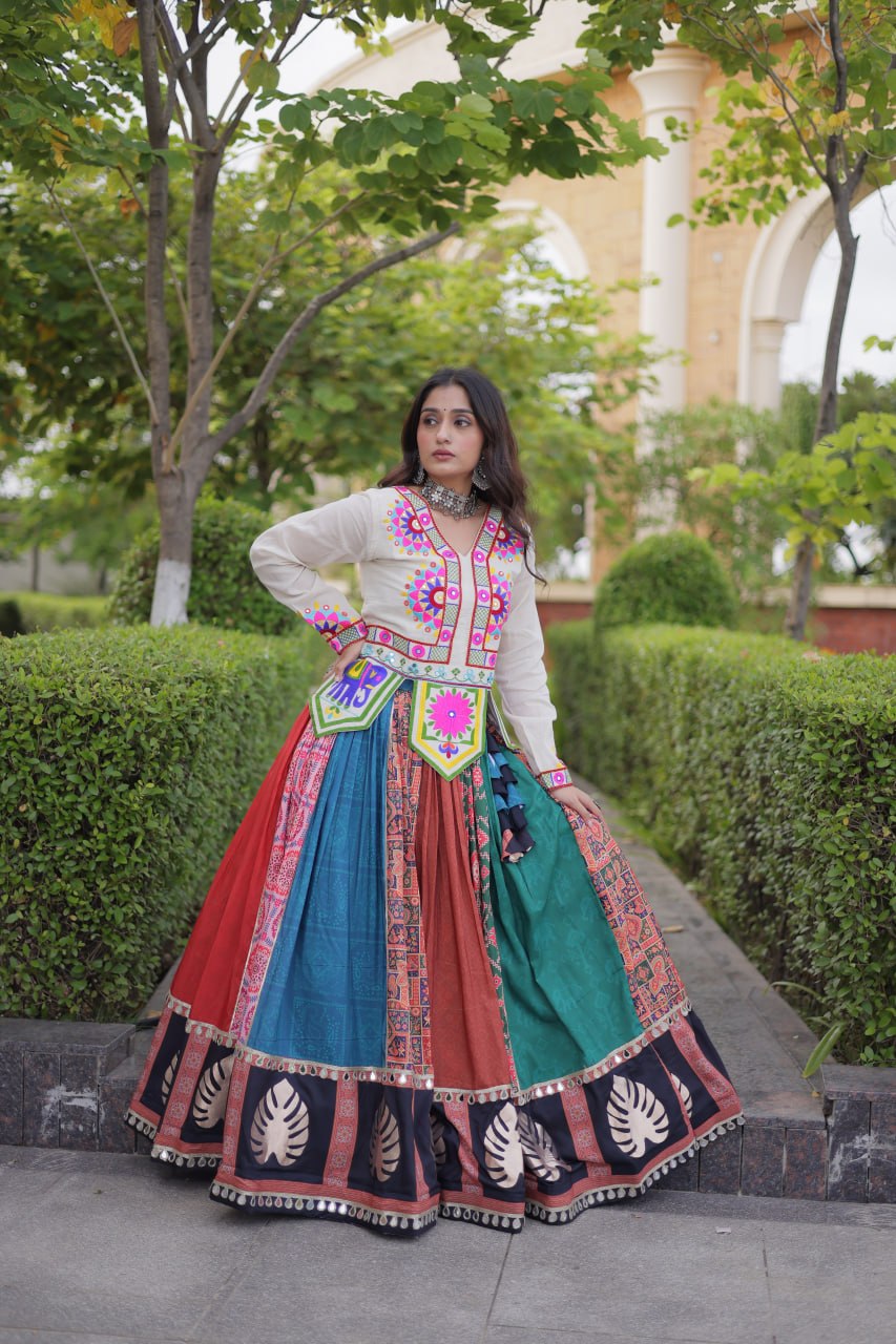 Dhriti Multicolor Cotton Printed Gota Lehenga Choli