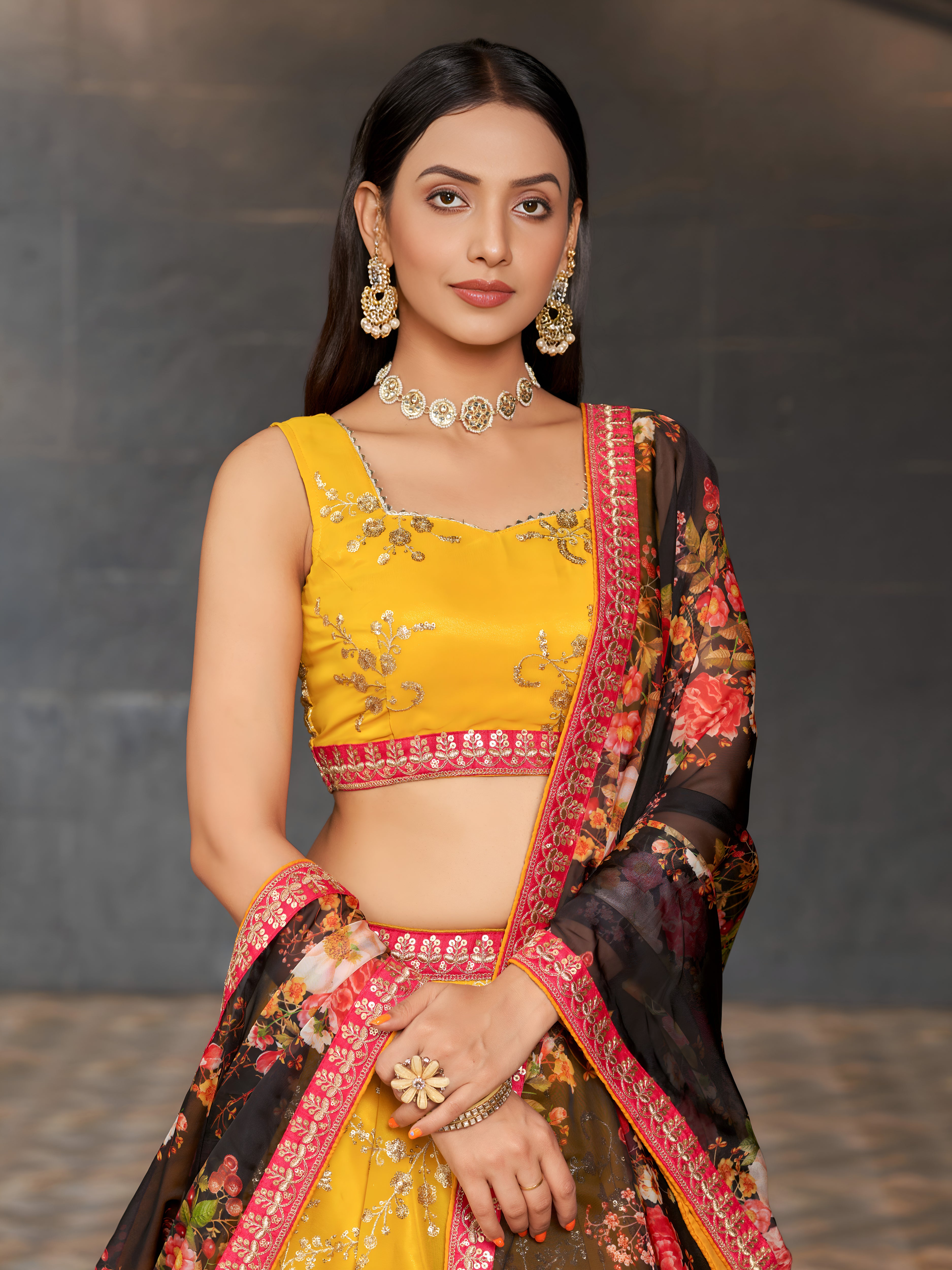 Navya Mustard Yellow Color Floral Embroidered Lehenga Choli with Dupatta