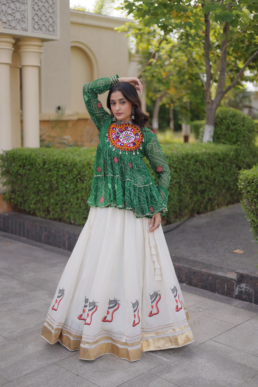 Harshita Green Kora Cotton Gota-Lace Bandhani Lehenga