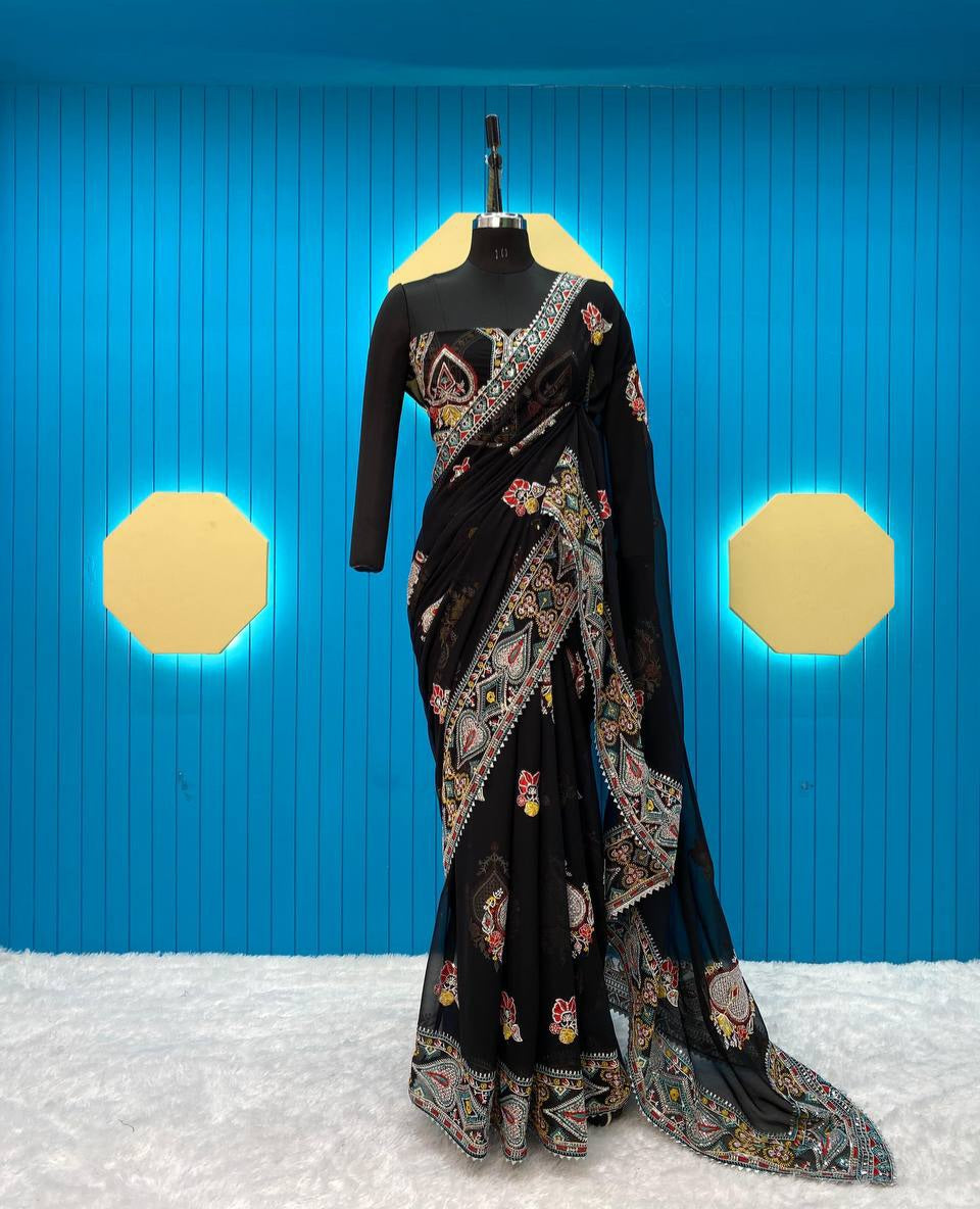 Tejasswi Prakash Black Georgette Embroidered Saree