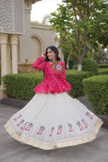 Harshita Pink Kora Cotton Gota-Lace Bandhani Lehenga