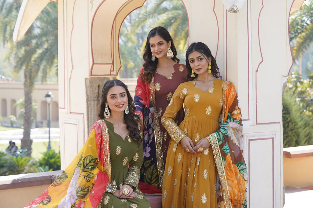 Padmini georgette brown embroidery anarkali gown set