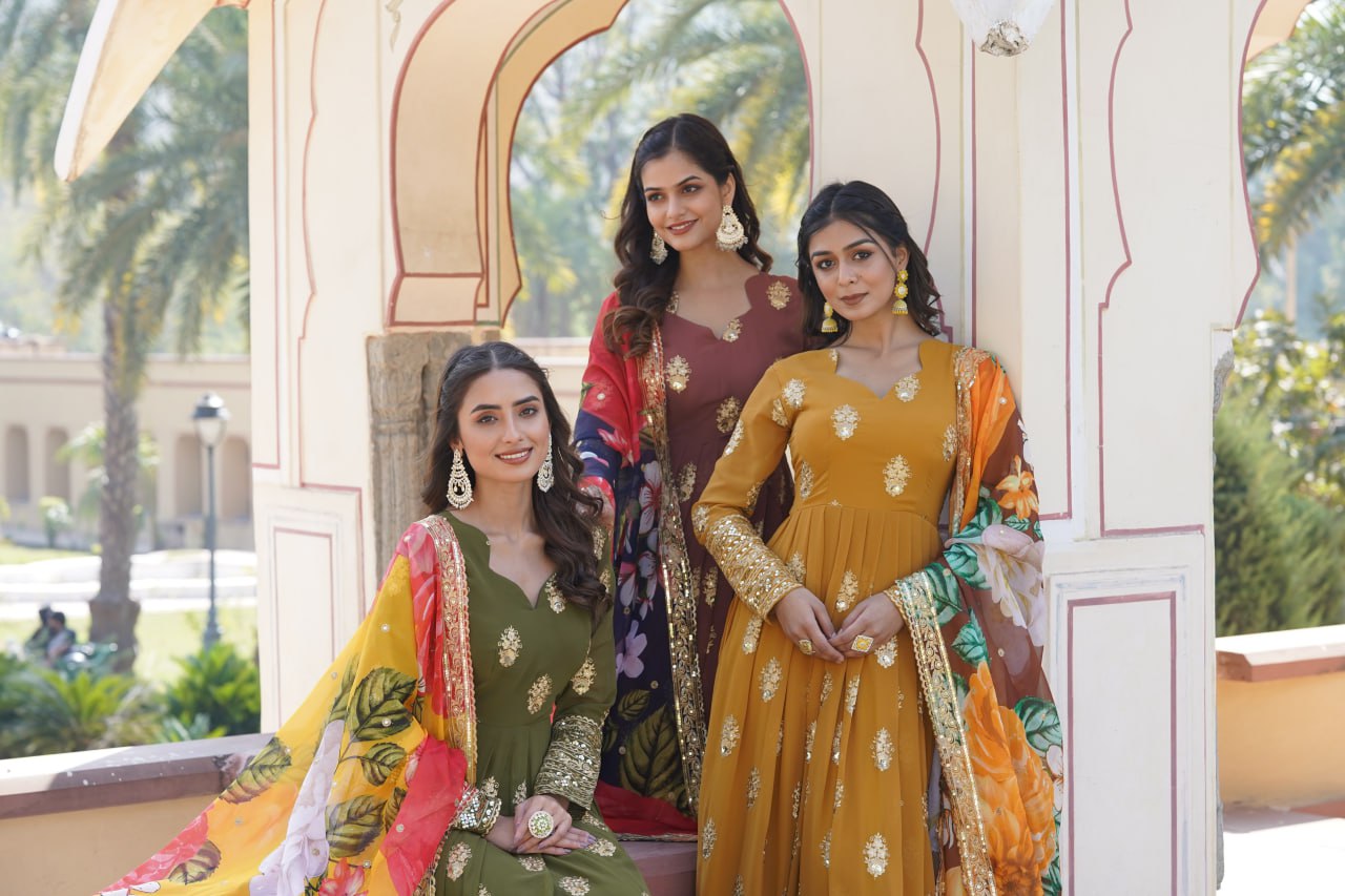 Padmini georgette brown embroidery anarkali gown set