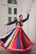 Multicolor Pure Rayon Navratri Lehenga Choli with Koti Style Blouse