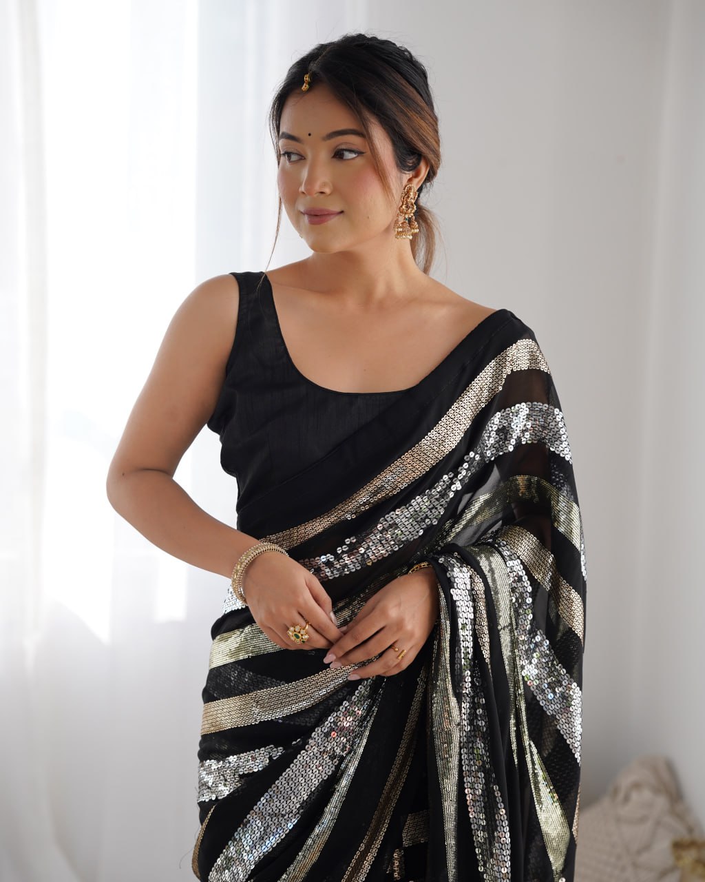 Kira Black Sequin Embroidery Georgette Saree