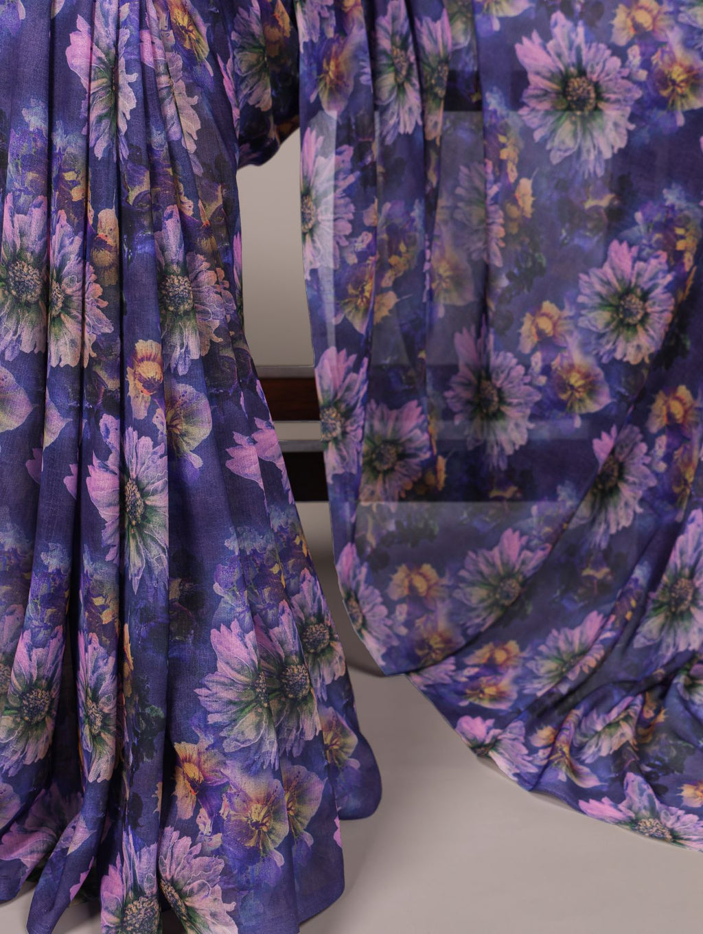 Purple Color Weightless Marble Floral Print Saree with Unstitched Blouse