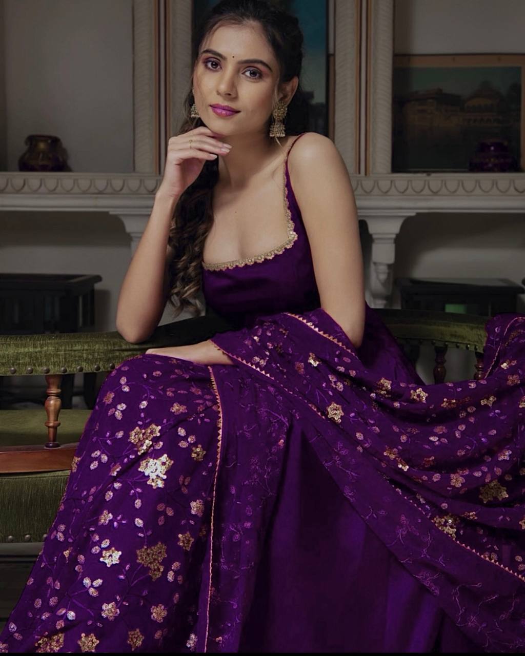 Manjula maroon anarkali gown suit set