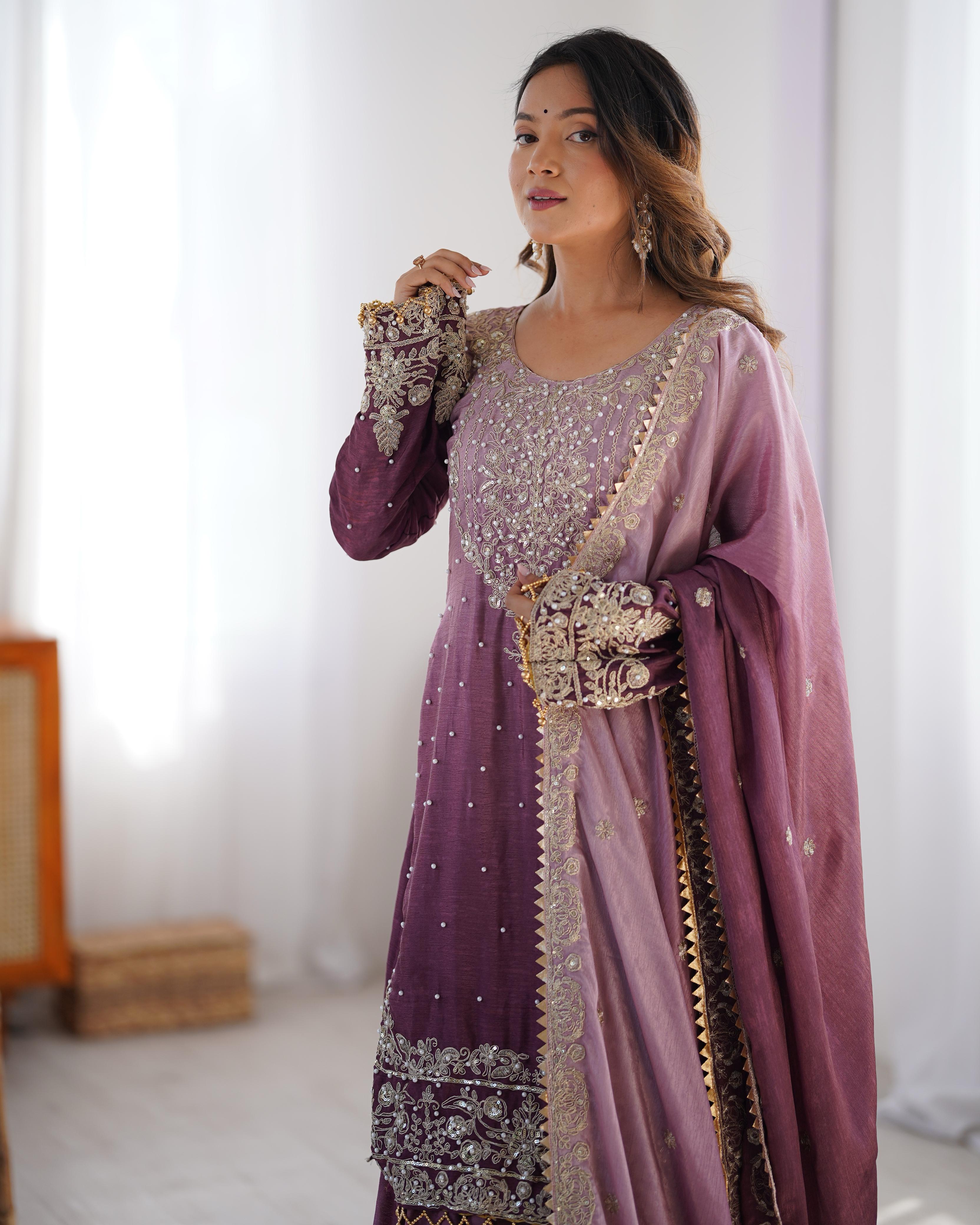 Manvisha Pink Embroidered Sharara Suit Set
