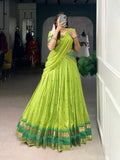 Green Chanderi Zari Weaving Work Half-Saree Lehenga