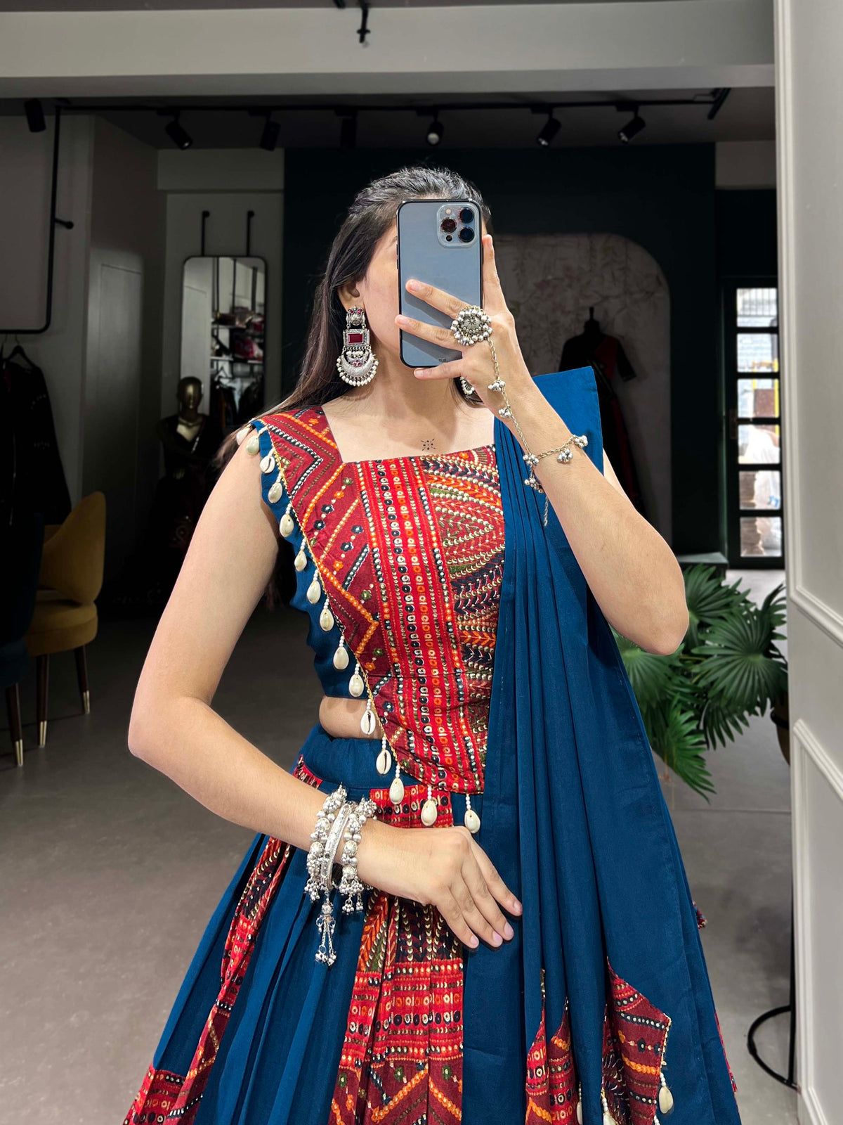 Yamini Multicolor Rayon Foil Print Kodi Lace Lehenga