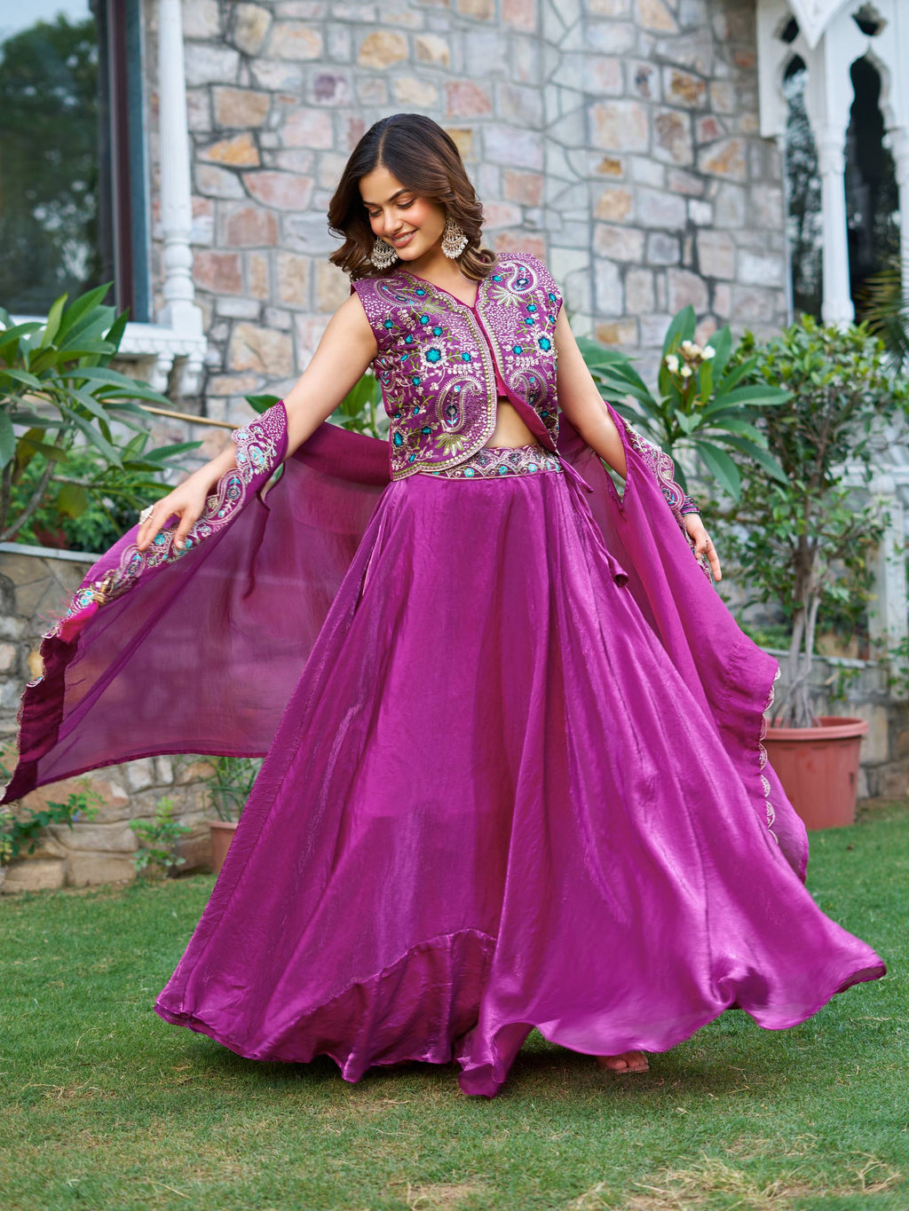 Orange festive wear Fendy silk lehenga choli with embroidery
