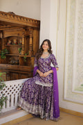 Krishnapriya Wine Viscose Embroidered Kurti Gharara Set