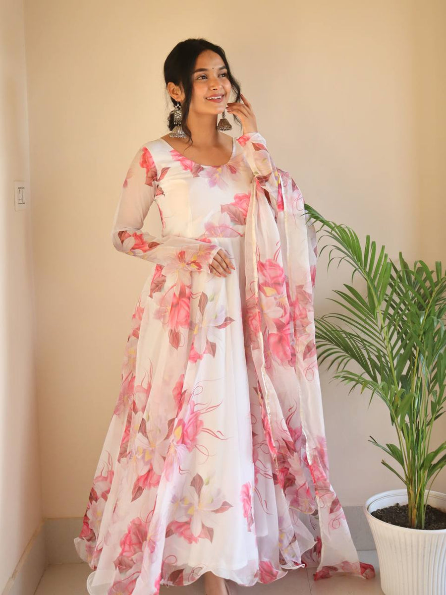 Mandodari elegance organza tebby silk anarkali gown set