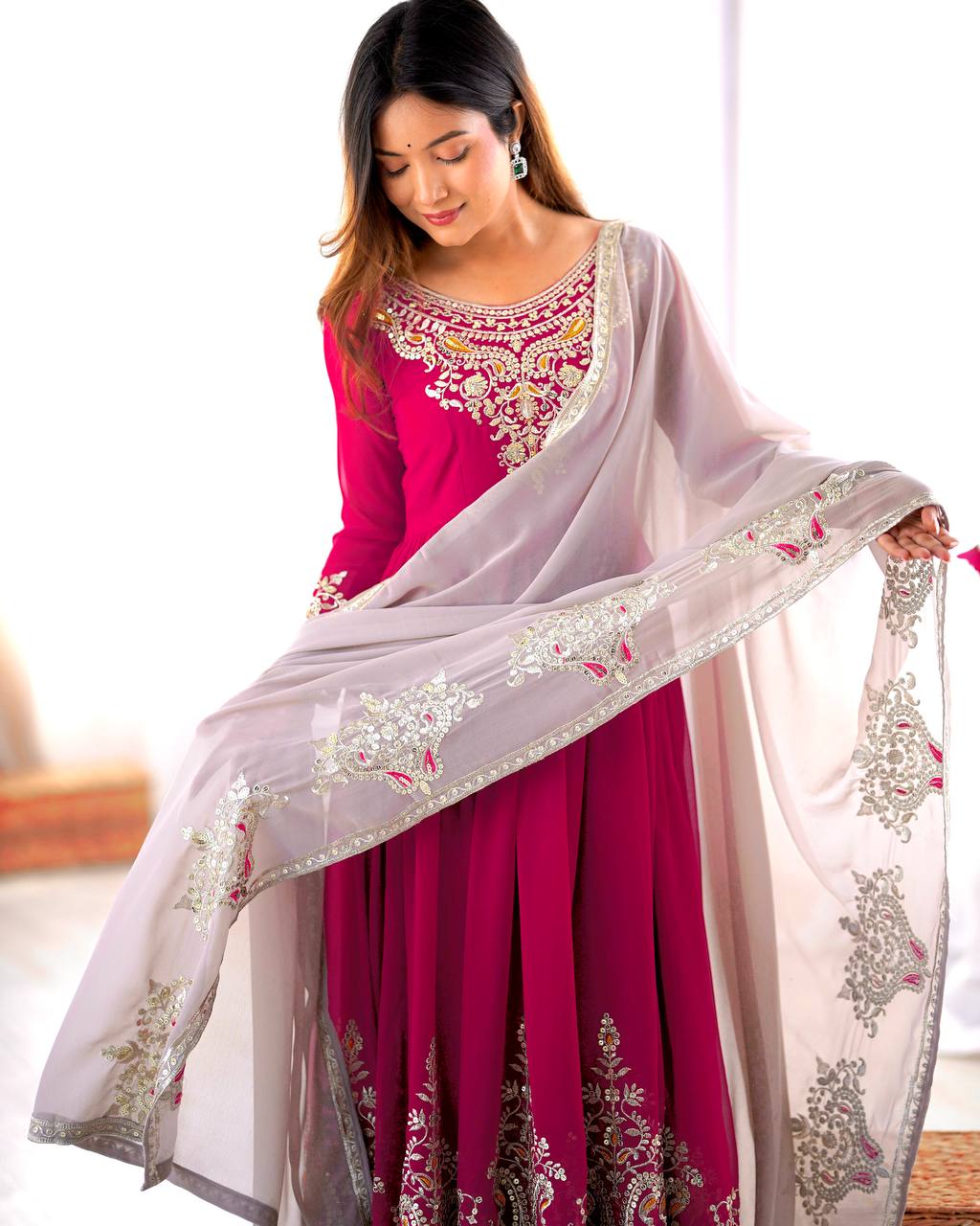 Tejvini Georgette Embroidered Pink Gown