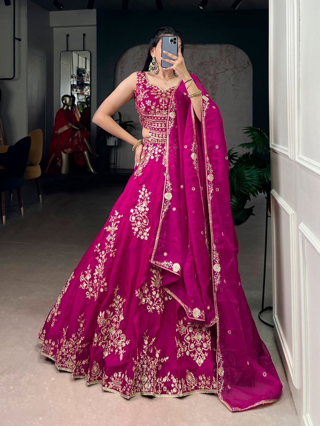 Abhirami pink nysha silk embroidered work lehenga choli set