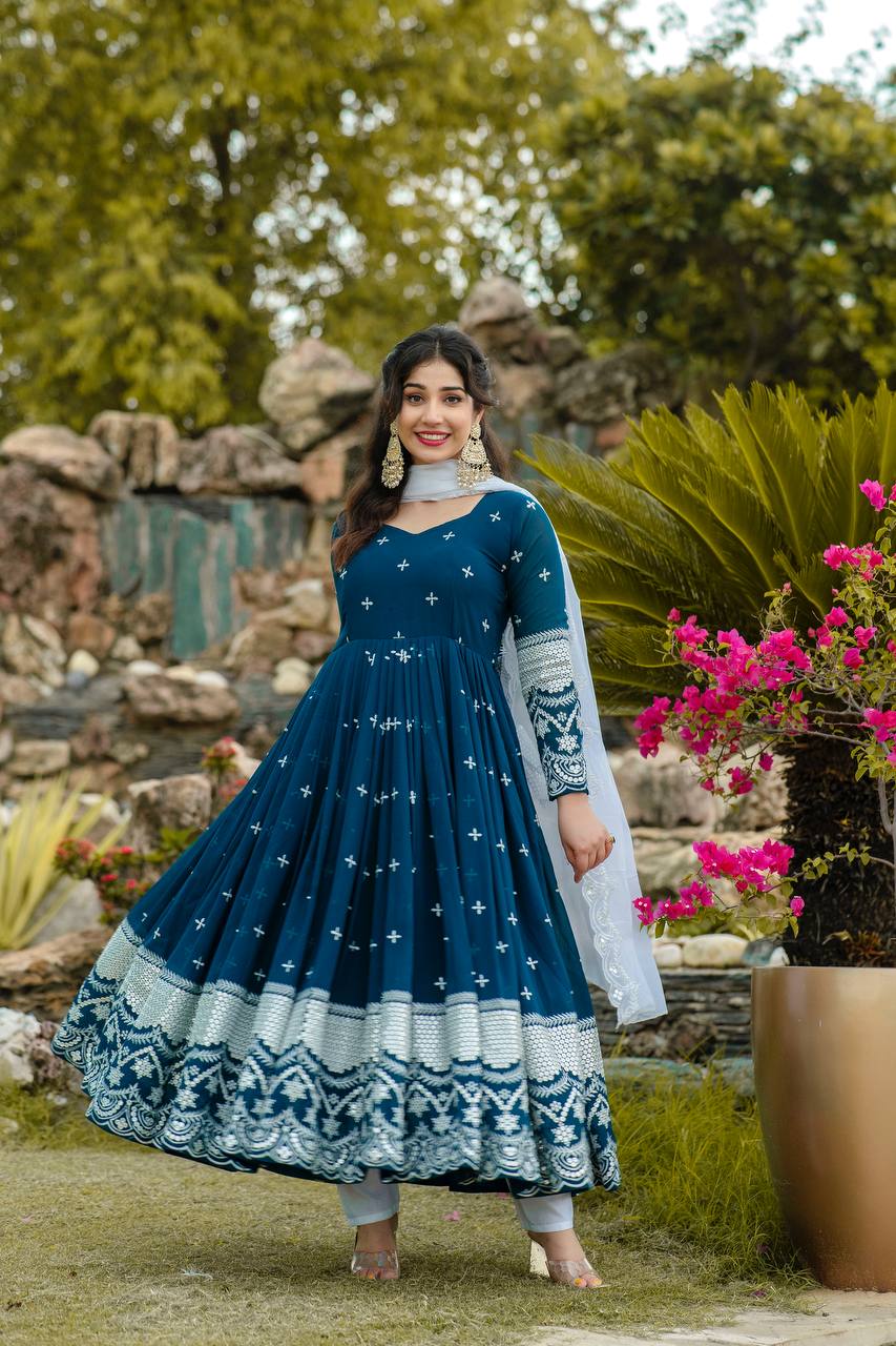 Nivriti Blue Georgette Embroidery Anarkali Suit Set