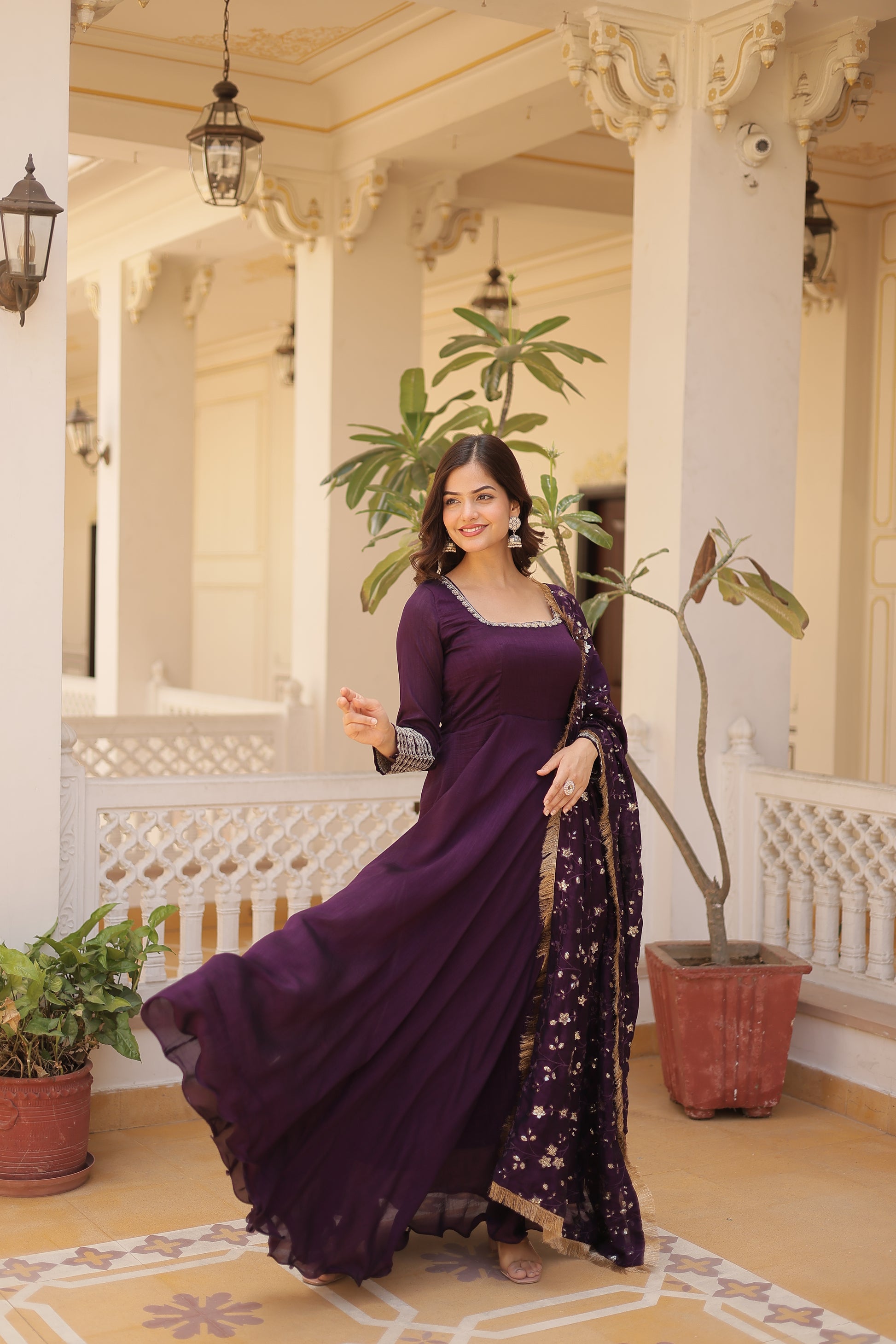 Aparajita Purple Vichitra Silk Anarkali Gown Set