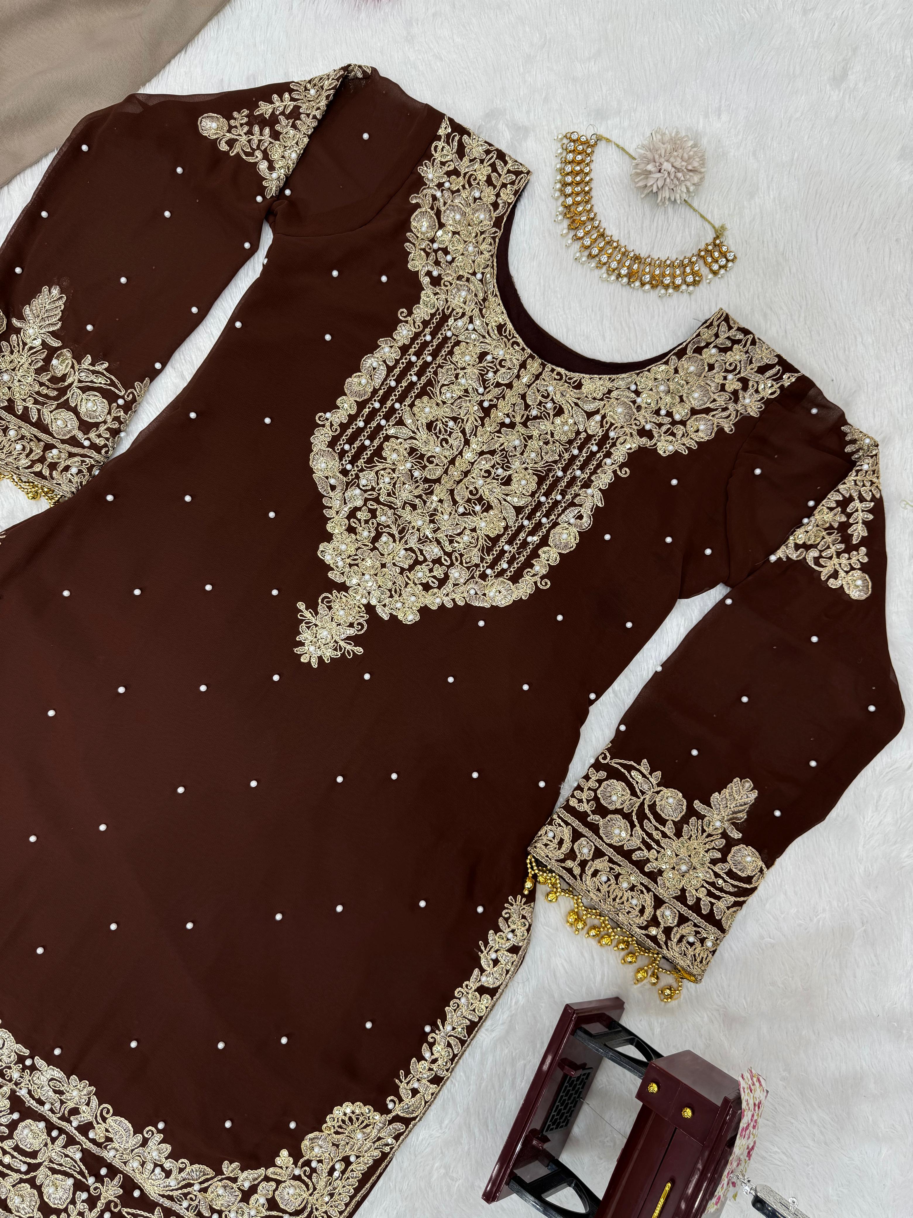 Niyati Georgette Embroidered Kurti Sharara Set