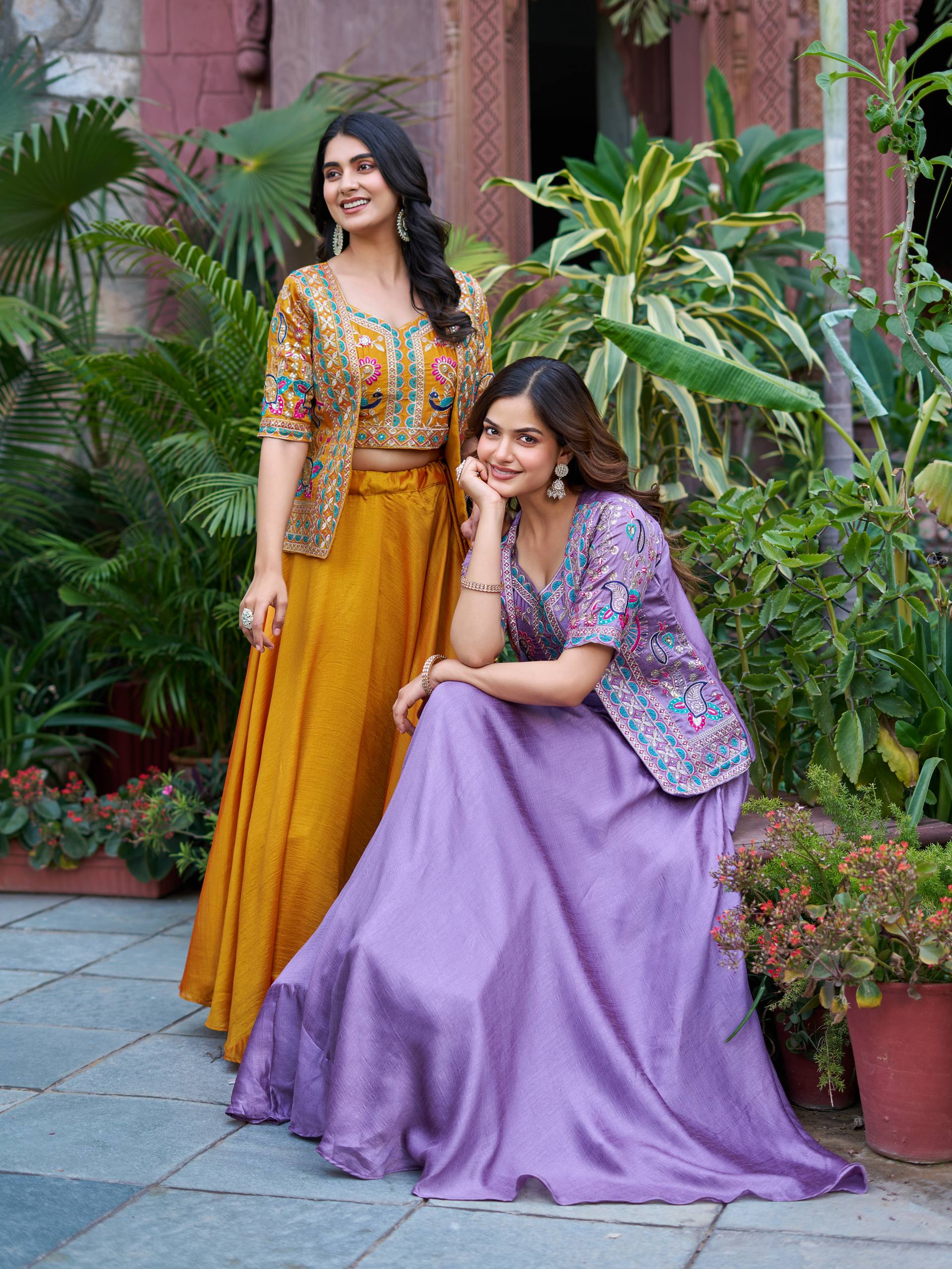 Devisha designer silk lehenga choli with embroidery koti set