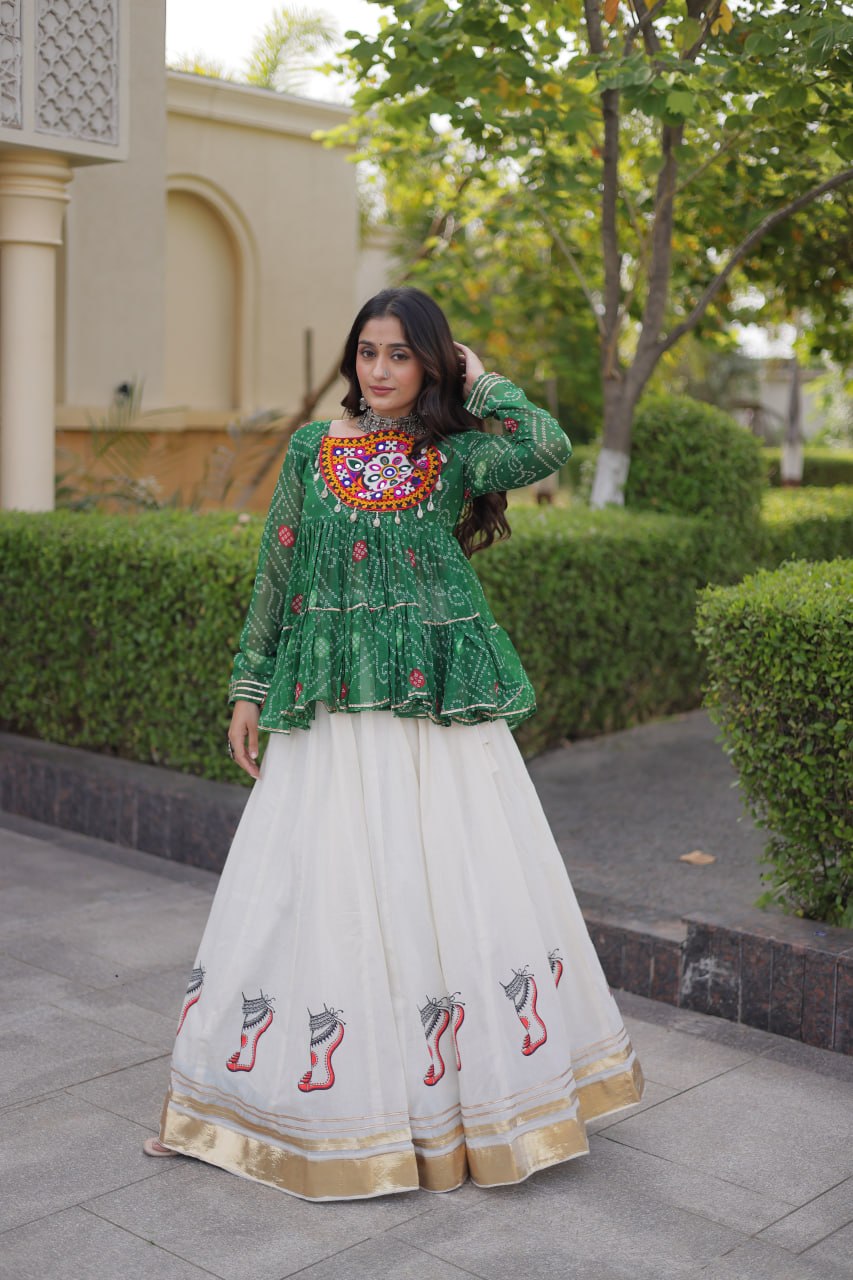 Harshita Green Kora Cotton Gota-Lace Bandhani Lehenga