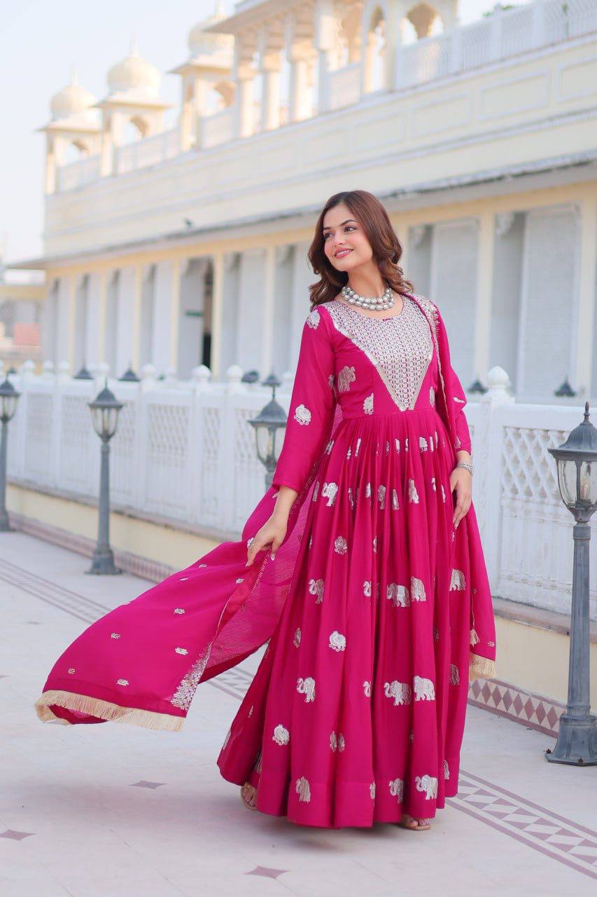Veronika Pink Georgette Embroidered Anarkali Gown Set