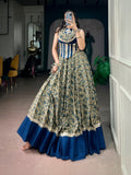 Rachna Blue Polyester Viscose Chanderi Mirror Lace Lehenga