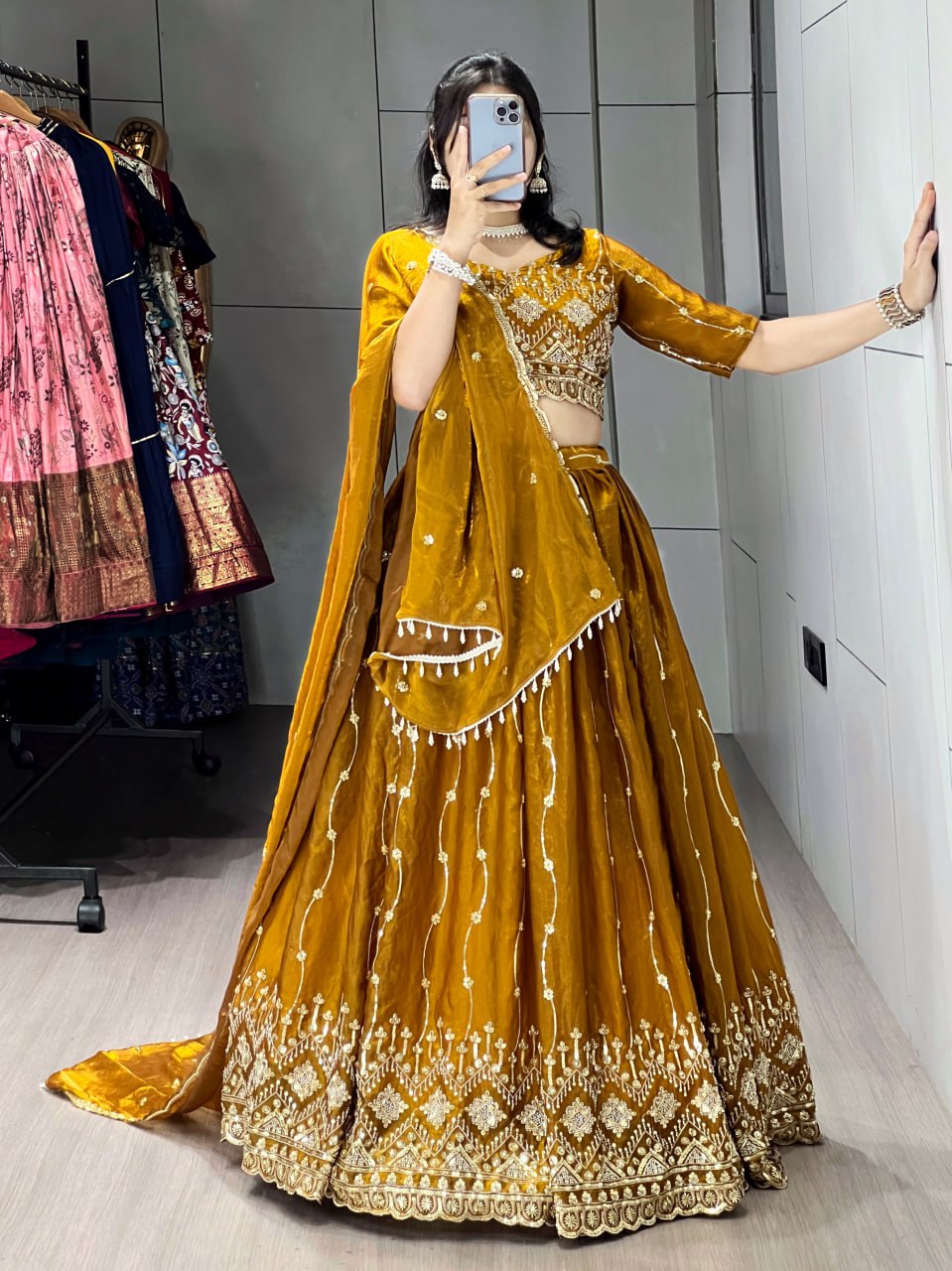 Mustard Yellow Color Fendy Satin Beads Embroidered Lehenga Choli with Dupatta