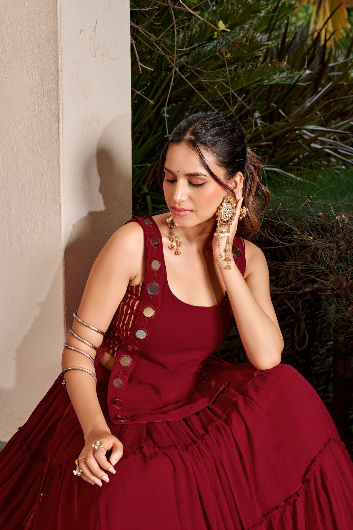 Palak Maroon Feather Light Lehenga Choli