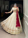 Sharanya off-white Vichitra silk embroidered lehenga choli set