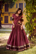 Rimi Mulberry Color Chettinad Cotton Chex With Zari Weaving Work Half-Saree Lehenga