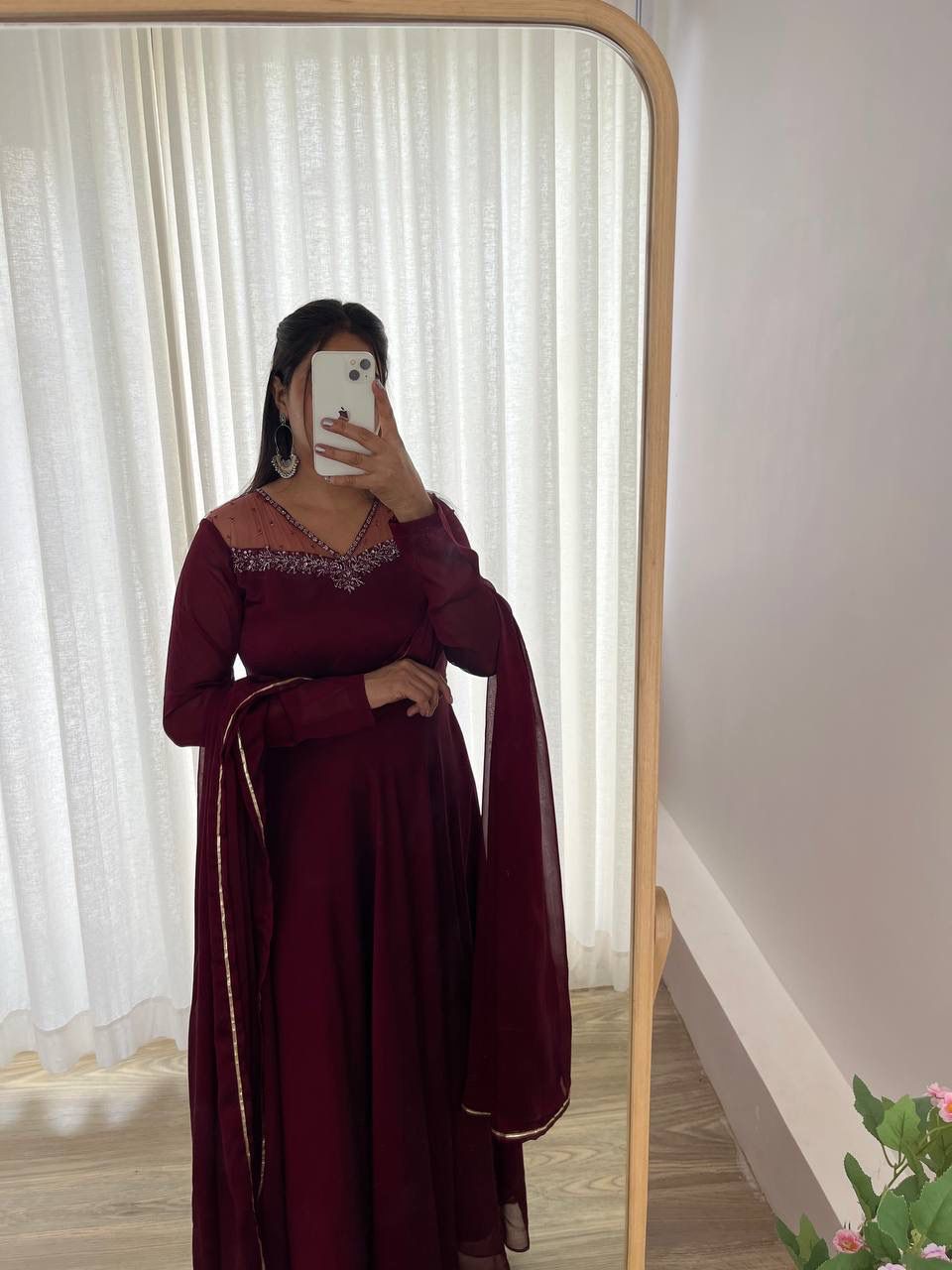 Manha Wine Georgette Embroidered Anarkali Gown Set