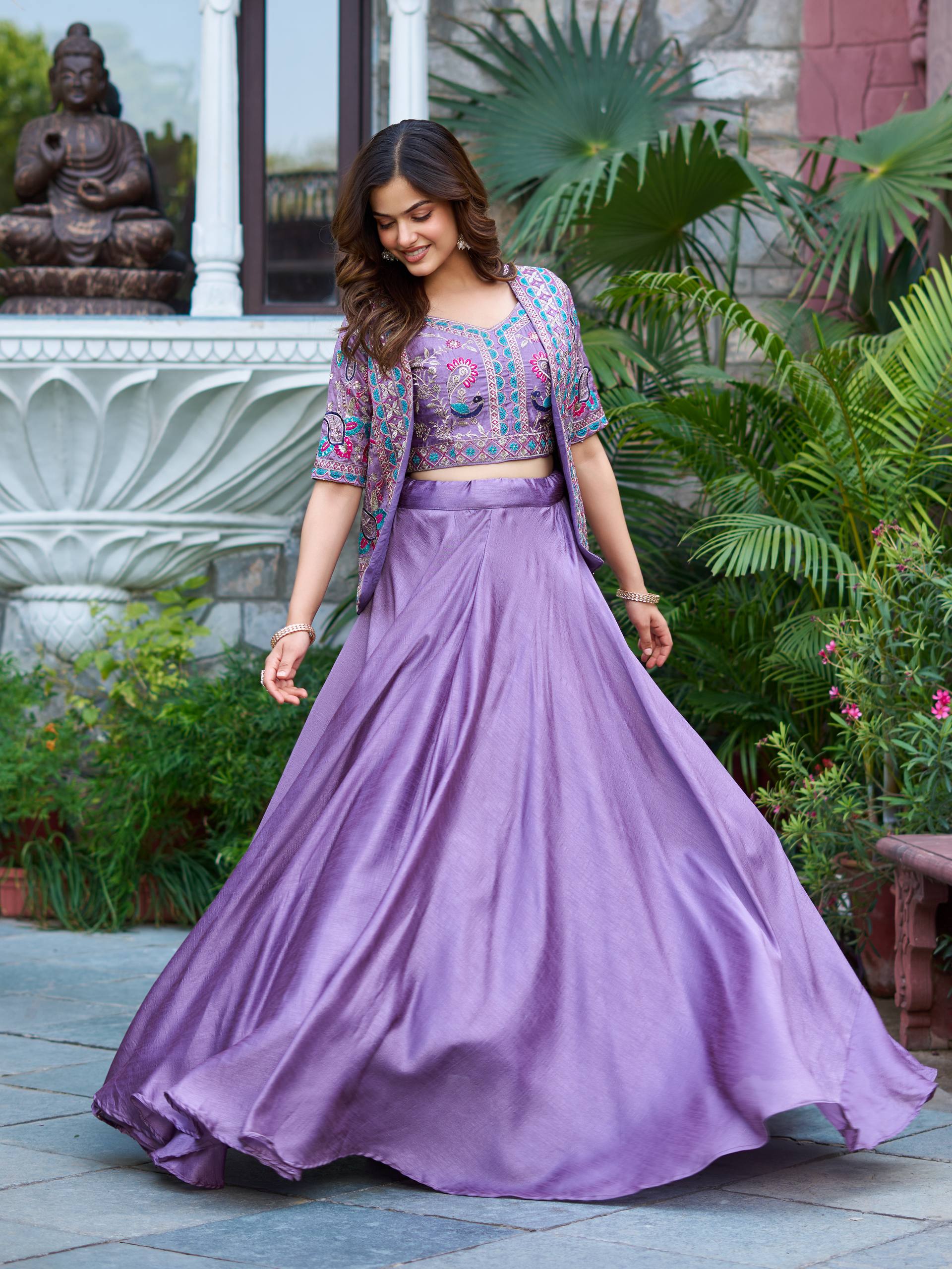 Devisha designer silk lehenga choli with embroidery koti set
