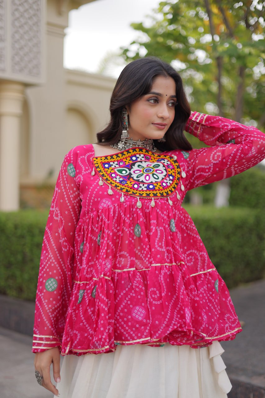 Harshita Pink Kora Cotton Gota-Lace Bandhani Lehenga