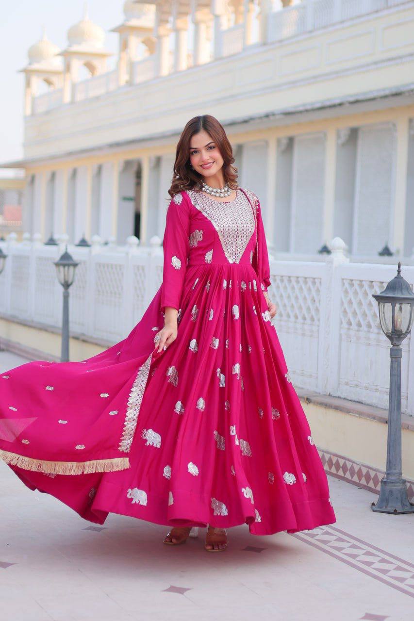 Veronika Pink Georgette Embroidered Anarkali Gown Set