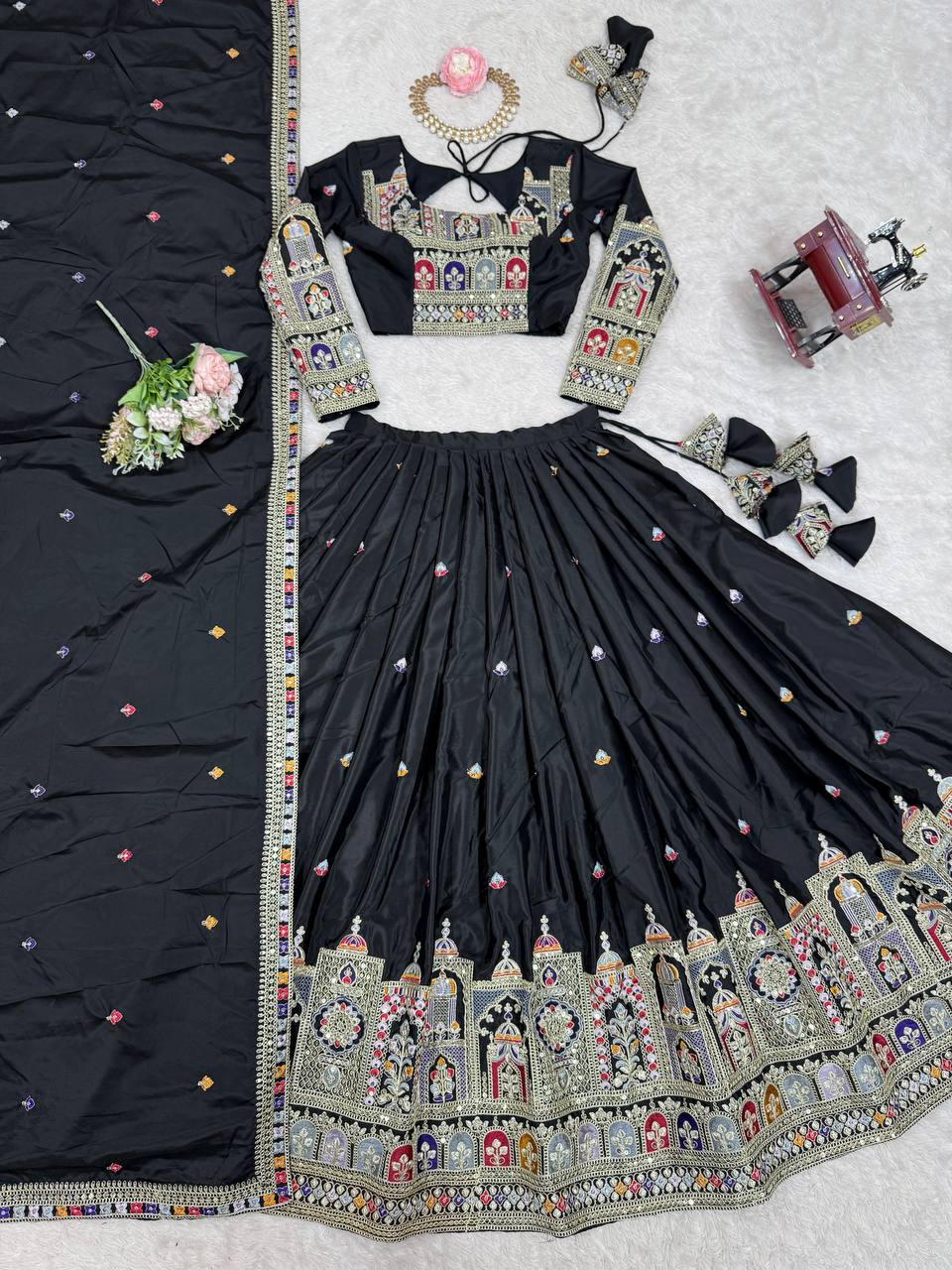 Kavyani Natural Crepe Silk Grey Lehenga Choli