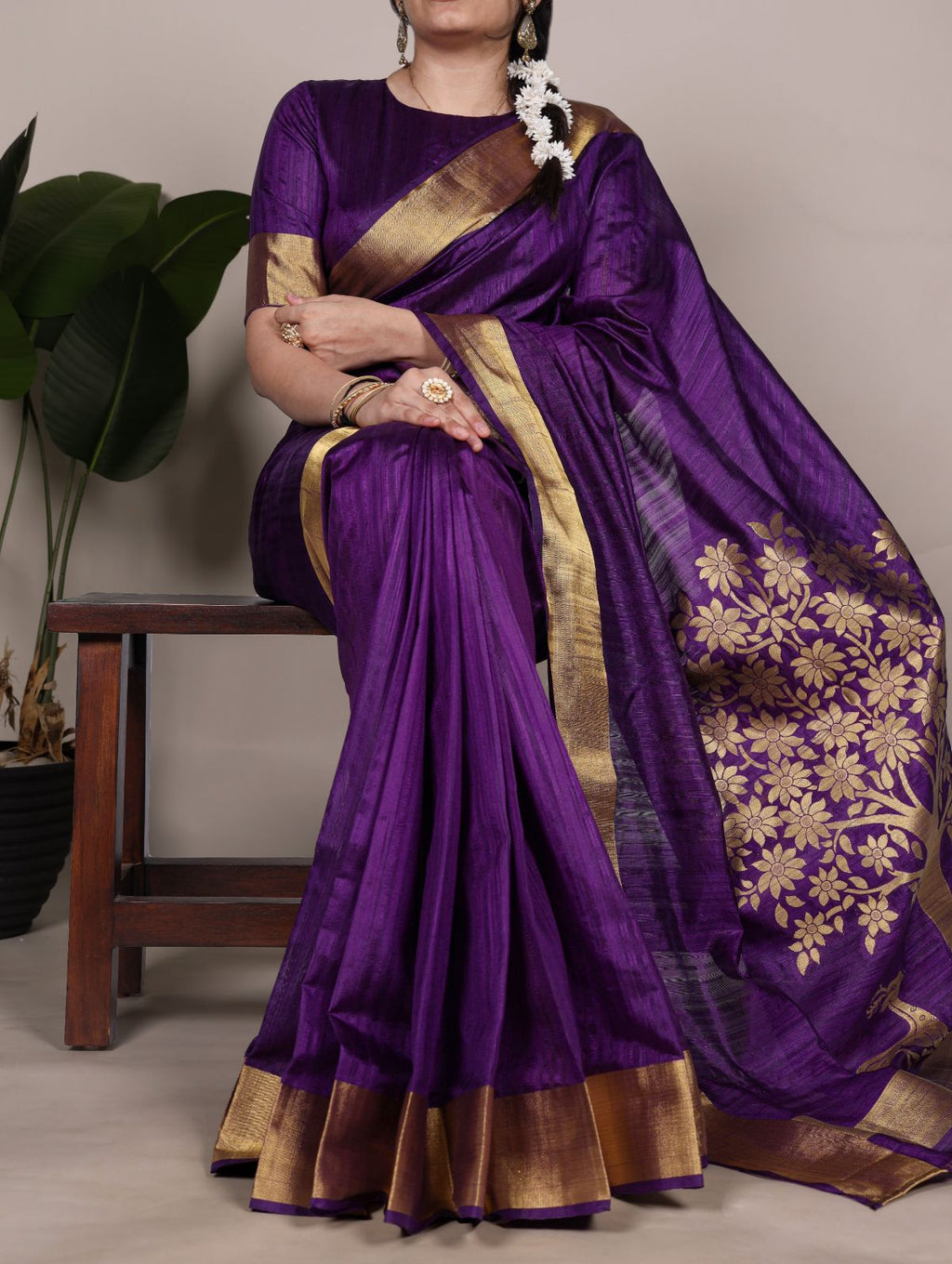 Purple Color Raw Silk Zari Weaving Saree with Unstitched Blouse