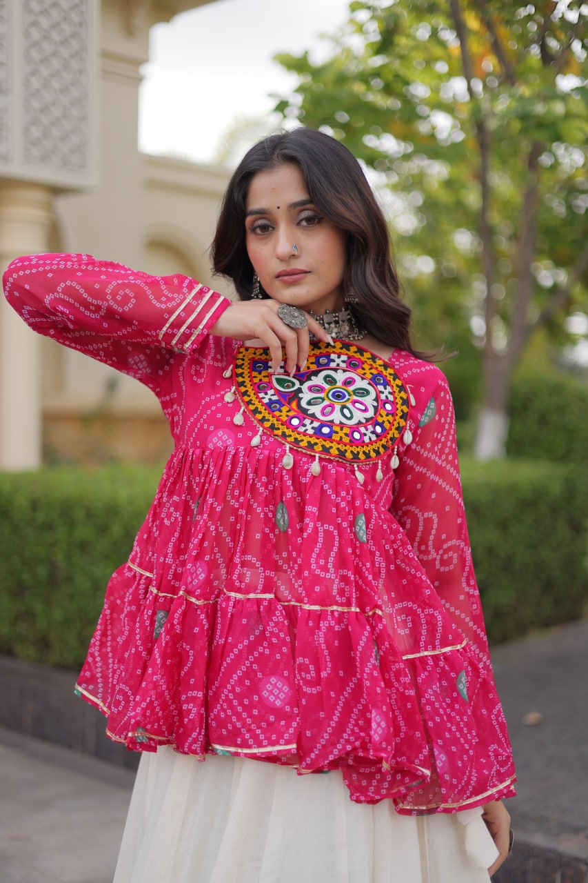 Harshita Pink Kora Cotton Gota-Lace Bandhani Lehenga