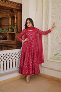 Radiant pink floral gown with dupatta set