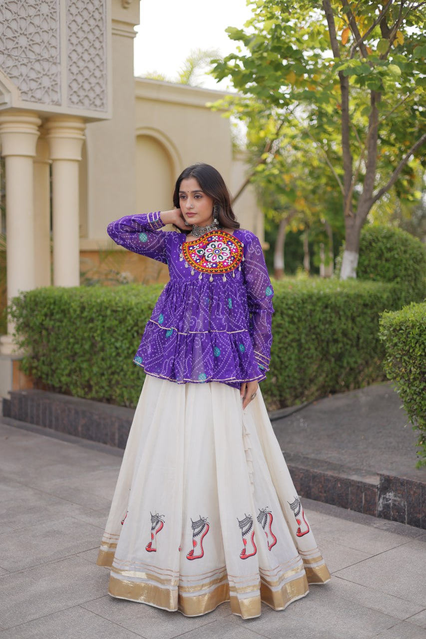 Harshita Purple Kora Cotton Gota-Lace Bandhani Lehenga