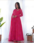 Kaveri pink printed chiffon anarkali set
